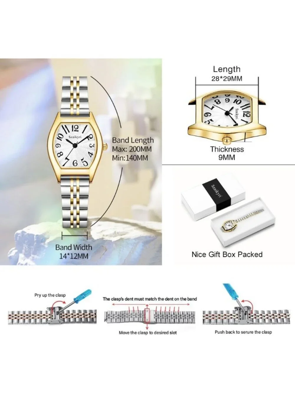 Women's Silver & Gold-Black  Barrel-Shaped Easy Read Arabic Numerals Dress Watch